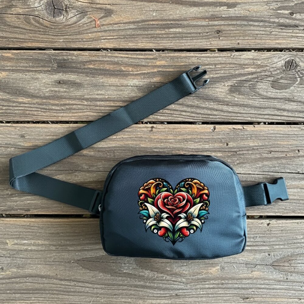 Heart Floral Tattoo Fanny Bag